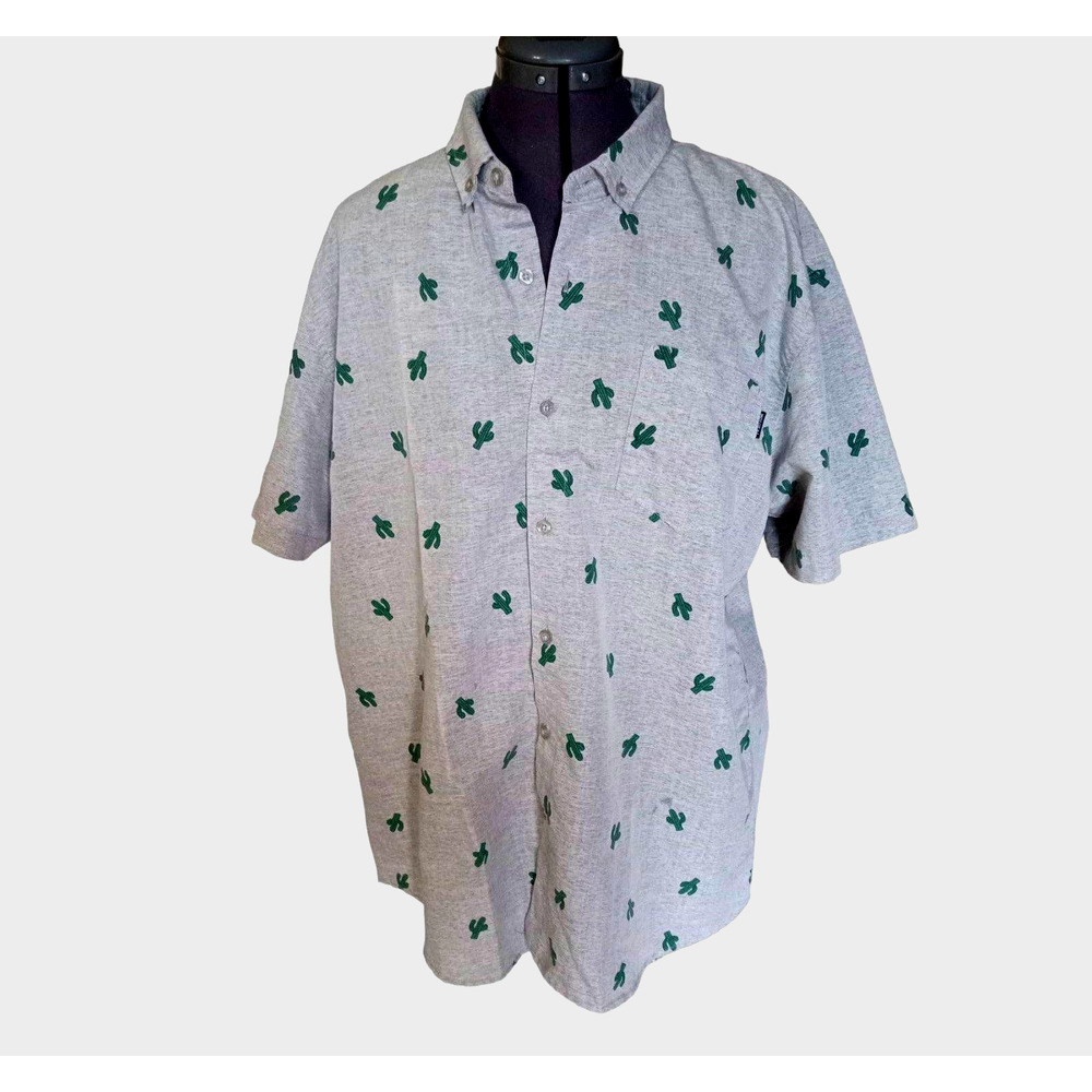 Molokai Surf Co Hawaiian cactus print short sleeve grey shirt, XL